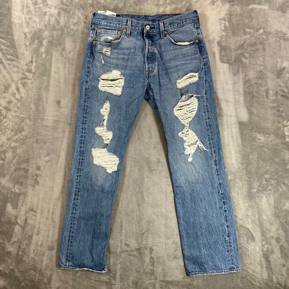Levi's 501 Original Fit Jeans Men's Size 33x32 Blue Distressed Button Fly